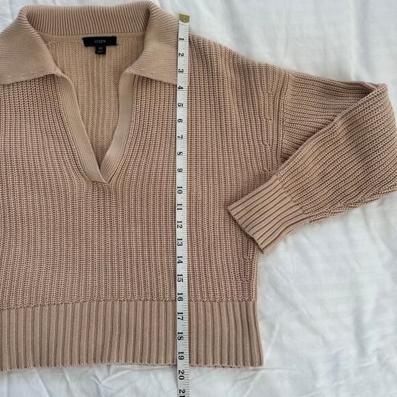 J. Crew Collared Cotton Beach Beige V-Neck Knit Sweater 100% Cotton Size US XS - Picture 6 of 8